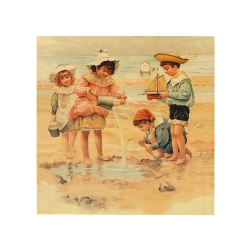 Vintage Antique Beach Boy Girl Children Fine Art
