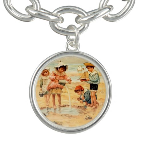 Vintage Antique Beach Boy Girl Children Fine Art Bracelet