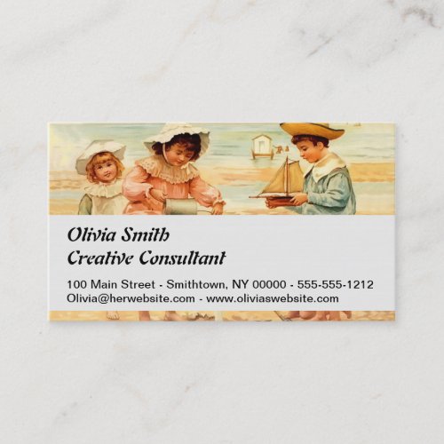 Vintage Antique Beach Boy Girl Children Fine Art Business Card