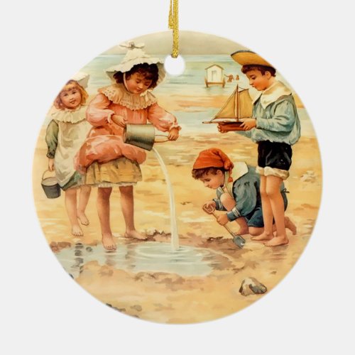Vintage Antique Beach Boy Girl Children Fine Art Ceramic Ornament