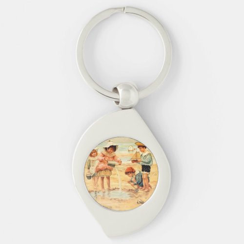 Vintage Antique Beach Boy Girl Children Fine Art Keychain