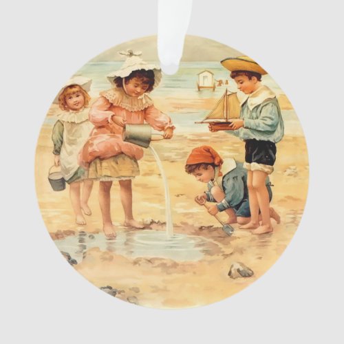 Vintage Antique Beach Boy Girl Children Fine Art Ornament