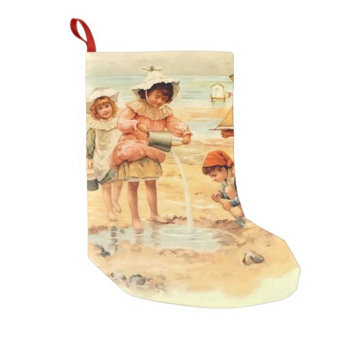 Vintage Antique Beach Boy Girl Children Fine Art Small Christmas Stocking