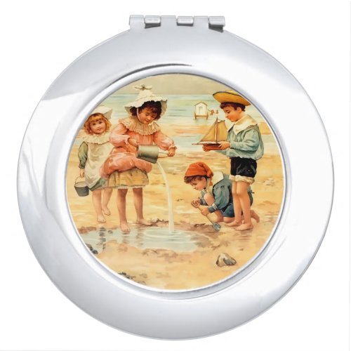 Vintage Antique Beach Boy Girl Children Fine Art Vanity Mirror