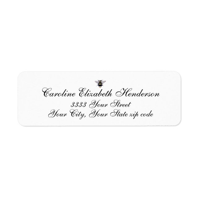 Vintage Antique Bee Classic Script Return Address Label (Front)