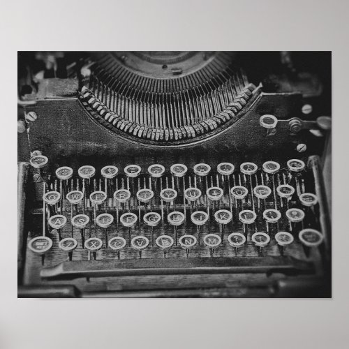 Vintage Antique Black And White Typewriter Poster