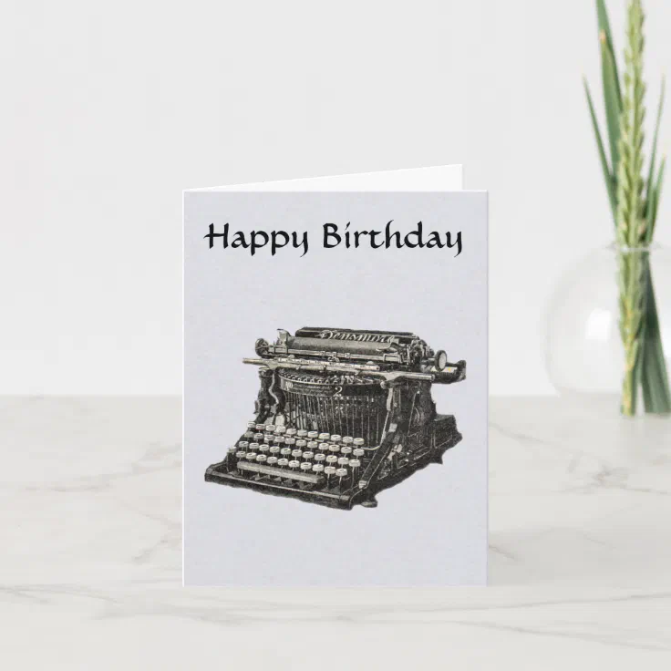 Vintage Antique Black Old Typewriter Birthday Card