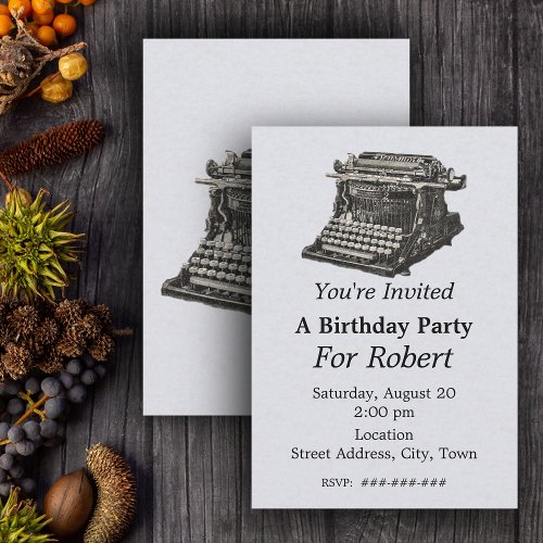 Vintage Antique Black Old Typewriter Birthday Invitation