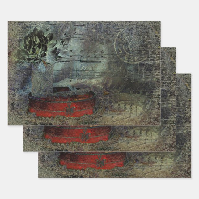 Vintage Antique Black Red Old Script Sheet Music (Set)