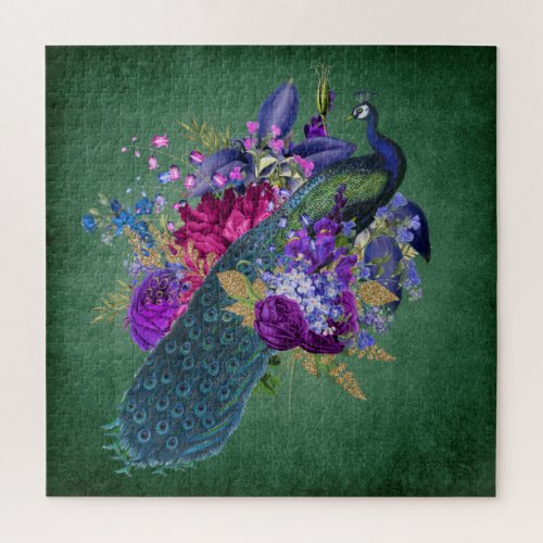 Vintage Antique Blue and Teal Peacock Green Jigsaw Puzzle