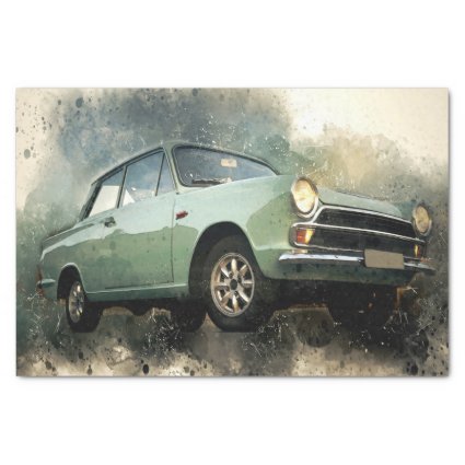 Vintage Antique Blue Car Decoupage 