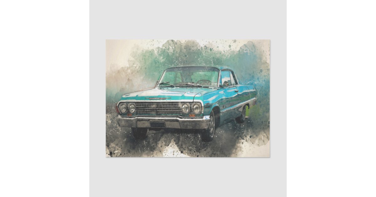 Vintage Antique Blue Car Decoupage Tissue Paper | Zazzle