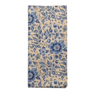 Vintage Antique Blue Indigo & Taupe Cloth Napkin