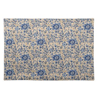 Vintage Antique Blue Indigo & Taupe