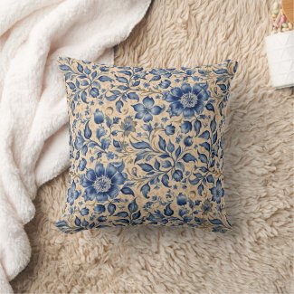 Vintage Antique Blue Indigo & Taupe