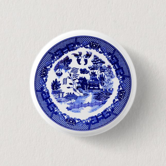 Vintage Antique Blue Willow Pattern circa 1790 Button (Front)
