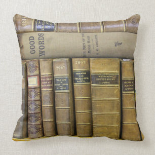 Vintage Antique Book Library Collection Throw Pillow