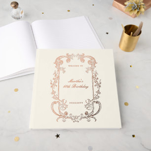 Vintage Antique Burgundy Floral Scroll Birthday Foil Guest Book