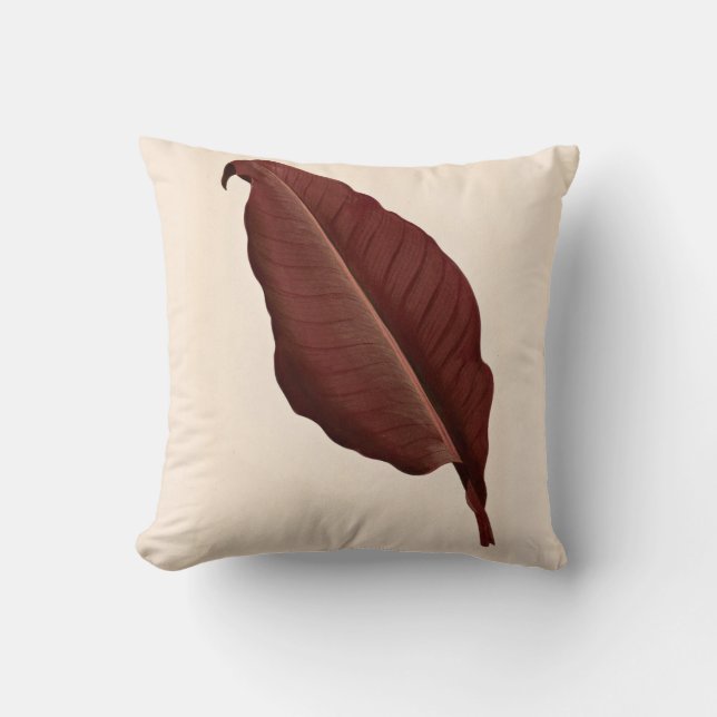 Vintage Antique Burgundy Red Tropical Leaf Throw Pillow (Front)