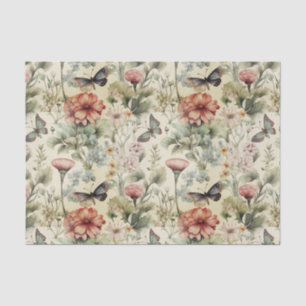 Vintage Antique Butterfly and Flowers Decoupage Tissue Paper