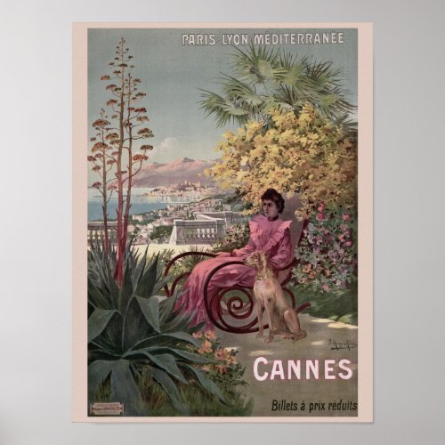    Vintage antique Cannes French travel advert Poster