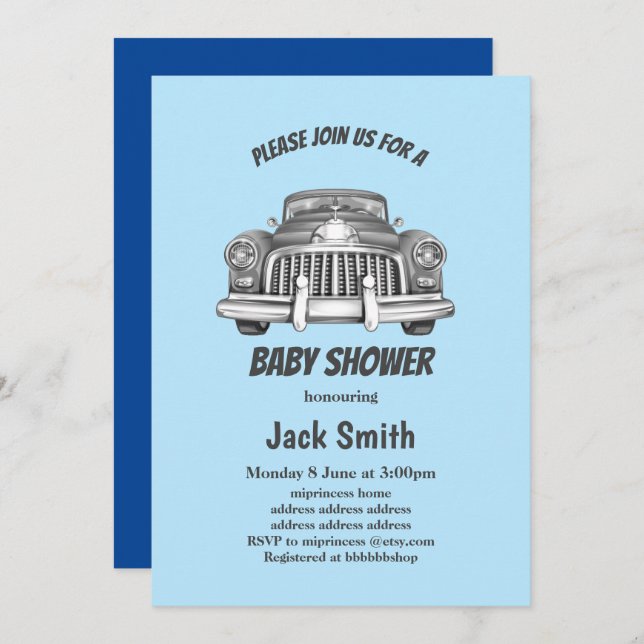 vintage,  antique car baby shower invitation (Front/Back)