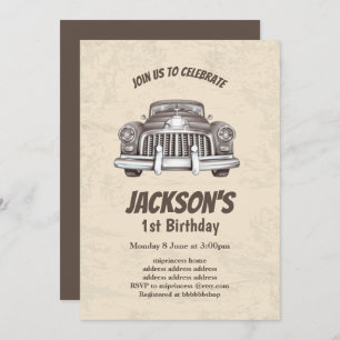 vintage, antique car birthday invitation