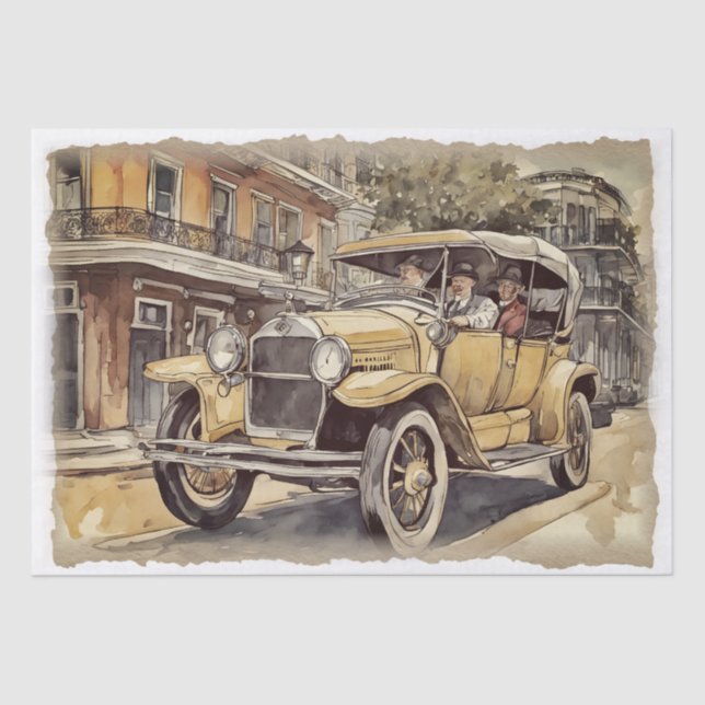 Vintage Antique Car Decoupage Tissue Paper (Front)