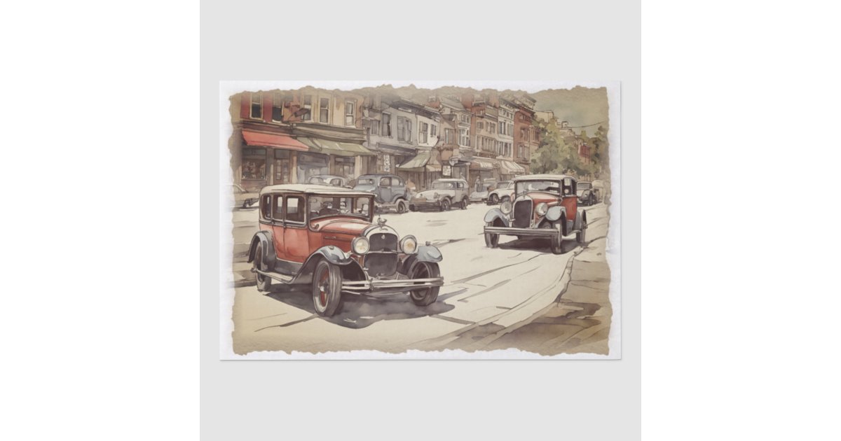 Vintage Antique Car Decoupage Tissue Paper | Zazzle