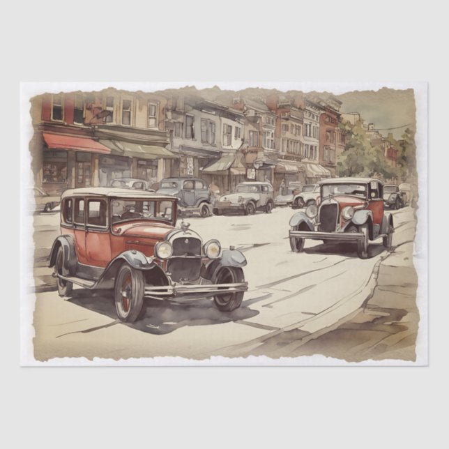 Vintage Antique Car Decoupage Tissue Paper (Front)