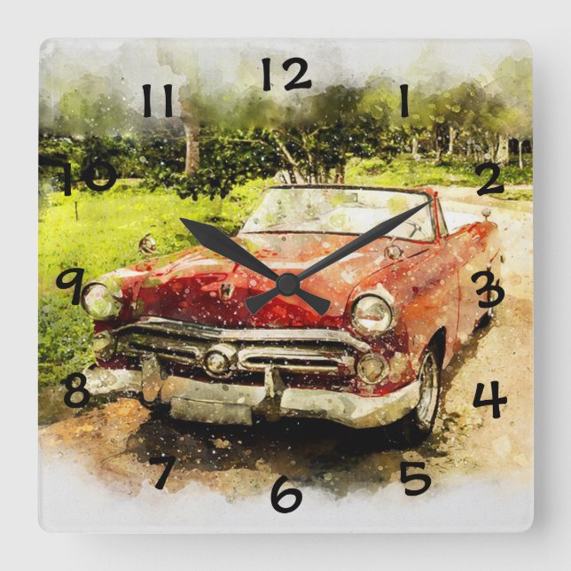 Vintage Antique Car Square Wall Clock (Front)