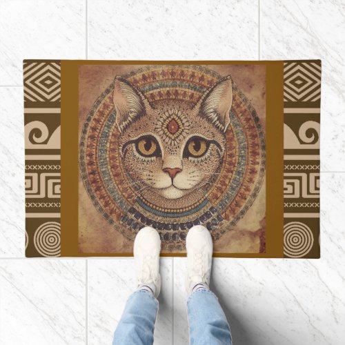 Vintage, Antique Cat, Ancient Greece Style,Brown Doormat