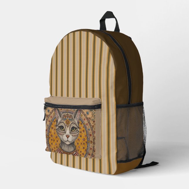 Vintage, Antique Cat and Motif Pattern Printed Backpack (Back Corner Right)