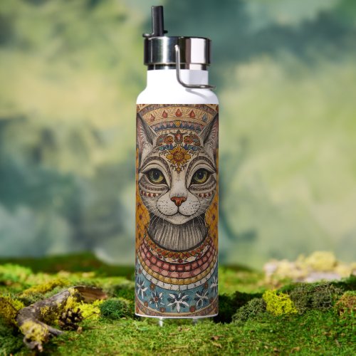 Vintage, Antique Cat and Motif Pattern Water Bottle