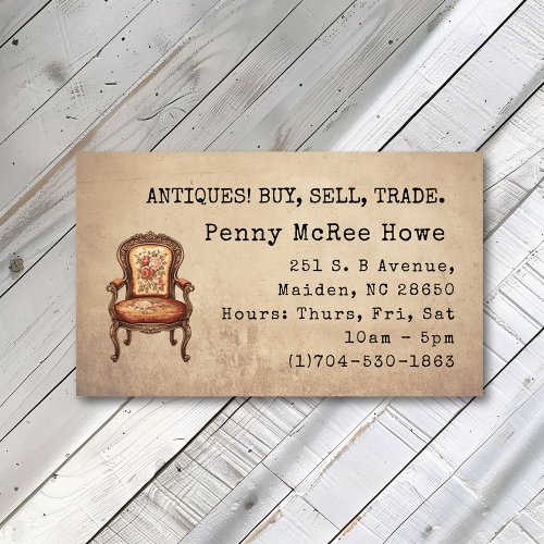 Vintage Antique Chair Rustic Background Business Card