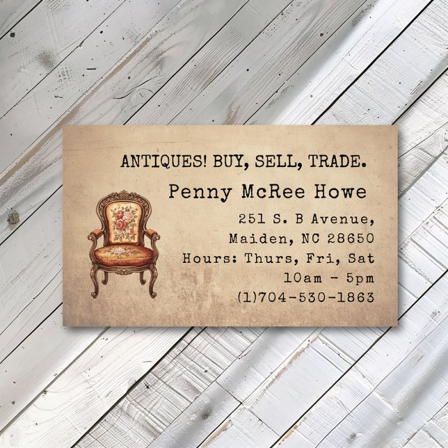 Vintage Antique Chair Rustic Background Business Card (Creator Uploaded)