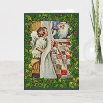 Vintage/antique Christmas Card-quilts  Santa Holiday Card by lkranieri at Zazzle
