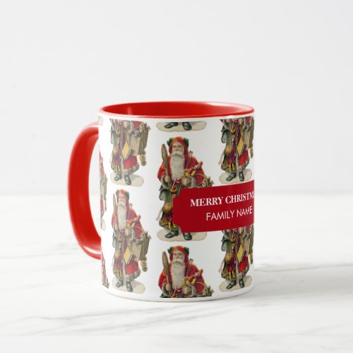 Vintage Antique Christmas Santa Claus Custom Name Mug