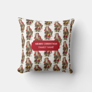 Vintage Antique Christmas Santa Claus Custom Name Throw Pillow