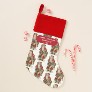 Vintage Antique Christmas Santa Claus & Gifts  Stocking