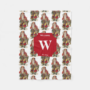 Vintage Antique Christmas Santa Claus Monogrammed Fleece Blanket