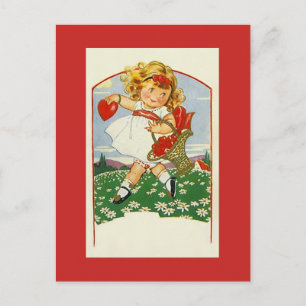 Vintage Antique cute Delivering Hearts Valentine's Postcard