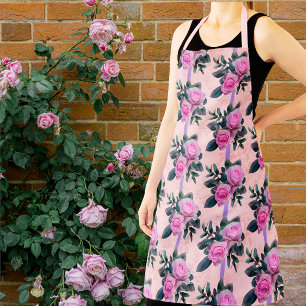 Vintage Antique Damask Pink Roses Apron
