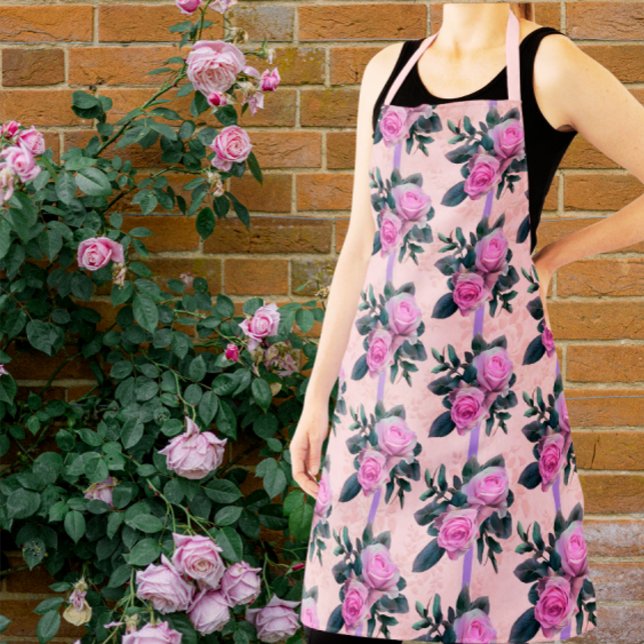 Vintage Antique Damask Pink Roses  Apron (Aprons available in 3 sizes)