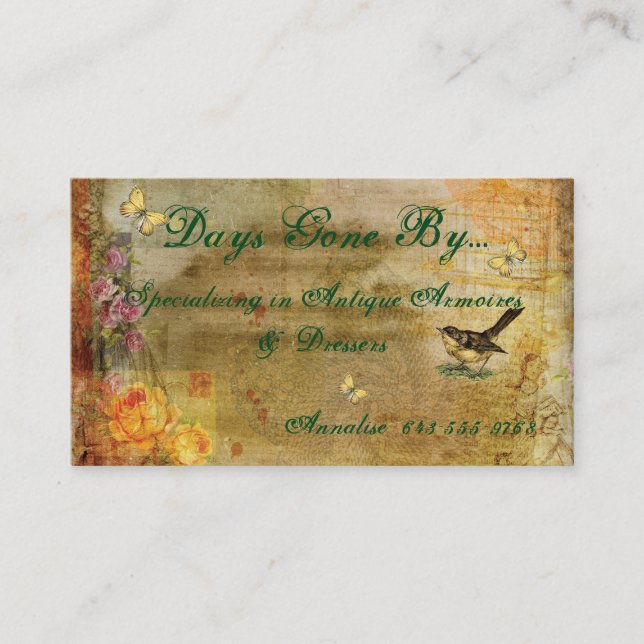 Vintage Antique Dealer Business Card (Front)