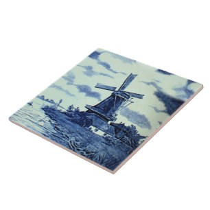 Vintage Antique Delft Blue Tile - Windmill