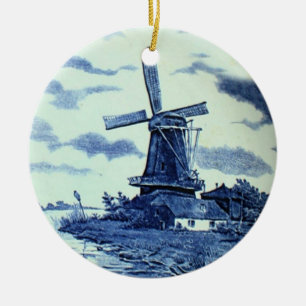Vintage Antique Delft Blue Tile - Windmill Ceramic Ornament
