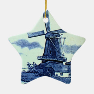 Vintage Antique Delft Blue Tile - Windmill Ceramic Ornament