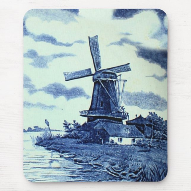 Vintage Antique Delft Blue Tile - Windmill Mouse Pad (Front)