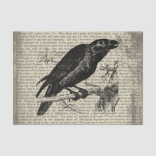 Vintage Antique Dictionary Literature Raven Tissue Paper